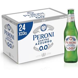 Peroni Nastro Azzurro 0.0 Birra Analcolica Premium Lager, Cassa Birra con 24 Birre in Bottiglia da 33 cl, 7.92 L, Gusto Secco e Rinfrescante, Zero Alcol