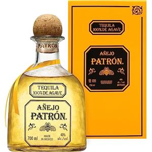 PATRÓN Añejo Premium Tequila, creata in Messico in piccoli lotti a partire dal 100% della migliore agave Weber Blue, invecchiata per oltre 12 mesi in botti di rovere, Vol. 40%, 70 cl / 700 ml