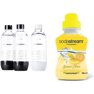 Sodastream Bottiglie Classiche per gasatore d'acqua, Capienza 1 Litro, & Concentrato per la preparazione di bibite al gusto di Limone