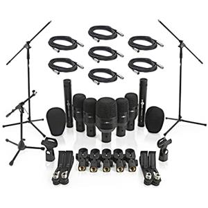 gear4music Kit completo di microfoni per batteria con supporti e cavi da 6 m