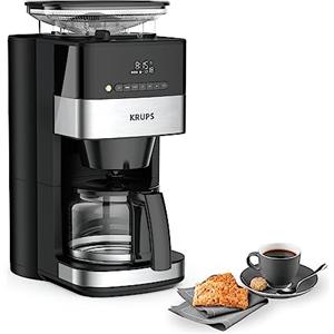 Krups KM8328 - Macchina da caffè con macina | Timer 24 ore | Contenitore per fagioli da 180 g | capacità 1,25 l per fino a 15 tazze di caffè | Funzione Auto-Off | 3 gradi | Nero