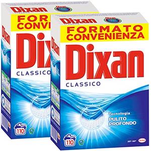 Eurocali Dixan Classico Pulito Profondo Detersivo in polvere per eliminare le macchie ostinate Detersivo lavatrice 2 Fusti da 110 lavaggi ognuno 13,2 Kg 220 lavaggi