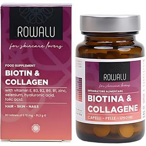 ROWALU Biotina 900% VNR & Collagene | Integratore Capelli, Unghie e Pelle, 3 Mesi di Trattamento Anticaduta | Acceleratore Crescita Capelli e Luminosità Pelle | Compresse ricche di Vitamine Zinco e Selenio