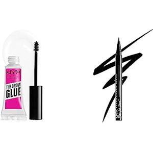 NYX Professional Makeup The Brow Glue, Gel Trasparente per Sopracciglia Effetto Laminazione, Fino a 16 ore di Tenuta & Epic Ink Eye Liner, pennellino pigmentato e waterproof, Black