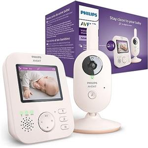 Philips Avent Advanced Video Baby Monitor con telecamera e audio, colore Coral Cream, display da 2,8, zoom x2, visione notturna, funzione di comunicazione a 2 vie e ninne nanne (modello SCD881/26)