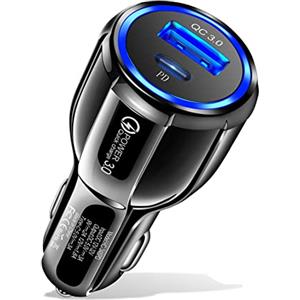 HORJOR Caricatore Auto USB C Accendisigari USB Caricatore, 2 Porte Caricabatterie Auto Cellulare, Quick Charge PD Porte e QC 3.0 Compatible with iPhone13, iPad Samsung Galaxy,Huawei, Xiaomi, Tablet
