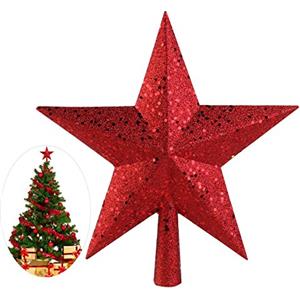 Nicexmas Puntale per albero di Natale, a forma di stella, 23 cm, colore rosso Rot (11.5cm)