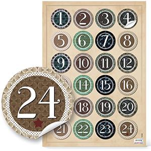 Logbuch-Verlag 24 adesivi naturali calendario dell'Avvento da 4 cm, rotondi, numeri da 1 a 24 pezzi, per fai da te