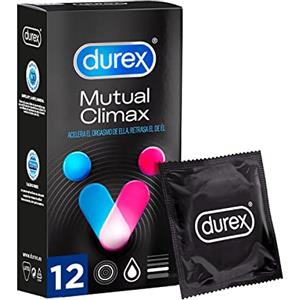 Durex - Preservativi Mutual Climax con punti in rilievo e nervature per lei ed effetto ritardante, per il piacere di entrambi, 12 pezzi, nero, standard