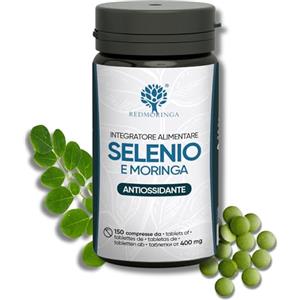RedMoringa Selenio Integratore | 150 Compresse di Selenio da 100 mcg Vegane con Moringa Bio | Benefico per Sistema Immunitario, Spermogenesi, Tiroide, Capelli e Unghie | Prodotto in Italia da Red Moringa® (150)