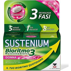 Sustenium Bioritmo3 Donna - Integratore Multivitaminico con Resveratrolo, Vitamine, Antiossidanti e Sali Minerali. Più di 70 Benefici, 30 Compresse da 1.45 Gr