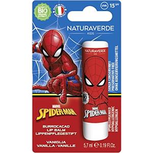Naturaverde | Kids - Disney Marvel Spiderman - Burrocacao alla Vaniglia, Burro Cacao Bambino con Burro di Karité BIO, con Filtri UVA-UVB - SPF 15, Lipstick da 5,7ml