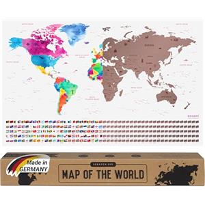 envami® Mappa del Mondo da Grattare - 68 X 43 CM - Idee Regalo - mappamondo da grattare con Bandiere - Scratch off Map - Mappa da grattare - Cartina Mondo da grattare - Oro rosa Inglese