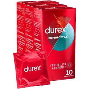 Durex Supersottile Preservativi Sottili (52,5 mm) - 30 Profilattici sottili (3 confezioni da 10pz), Vestibilità Aderente