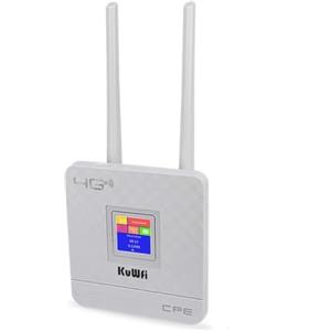 KuWFi Router Con Sim, 4G LTE CPE Router Cat4 150Mbps, Wireless fino a 300Mbps Modem WiFi 4G, Doppia Antenne Esterne per Casa/Ufficio Funziona con 3 (Tre) / Tim/Vodafone/Iliad SIM Card