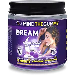 Mind The Gummy - DREAM Integratore Alimentare Per Il Sonno Con Melatonina, Melissa, Lavanda e Magnesio - 30 Caramelle Gommose, Gusto Mirtillo