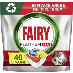 Fairy Platinum Plus Detersivo Pastiglie Lavastoviglie, Brillantante, 40 Capsule Lavastoviglie, Limone, Tecnologia Anti-Opaco, Contro Il Grasso e le Incrostazioni Ostinate Anche Nei Cicli Brevi