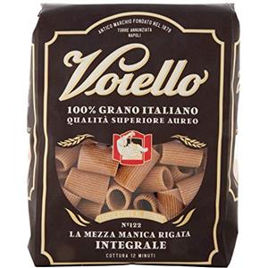 Voiello Pasta Mezze Maniche Rigate Integrali N.122, Pasta Corta di Semola Grano Aureo 100% - 500 g
