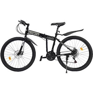 Lightakai Bicicletta da mountain bike da 26 pollici, pieghevole, 21 marce, pieghevole, con freno a disco, per ragazze e ragazzi (bianco e nero)