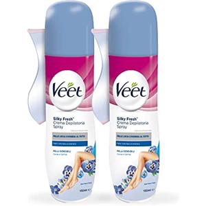 Veet Crema depilatoria Spray Pelli Sensibili 150 ml, per gambe, braccia, ascelle e bikini, 2 confezioni