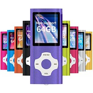 Mymahdi - Lettore MP3/MP4, con schermo LCD da 4,5 cm e slot per schede di memoria, supporta massimo 128 GB, colore: viola