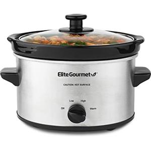 Elite Gourmet MST-275XS Electric Oval Slow Cooker, Adjustable Temp, Entrees, Salse, Stews & Dips, Dishwasher Safe Glass Lid & Crock (2 quart, acciaio inox)
