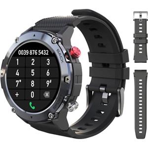 DrNanhai Smartwatch Uomo Orologio Fitness, Chiamata Bluetooth, Cardiofrequenzimetro da Polso, Activity Tracker Sportivi Contapassi Controllo Musica Cronometro per Android iOS-2 cinghie