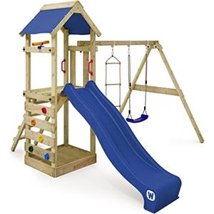 Wickey Gioco da giardino WICKEY FreeFlyer con altalena e scivolo blu, struttura da esterno per bambini con sabbiera, scaletta e accessori da gioco
