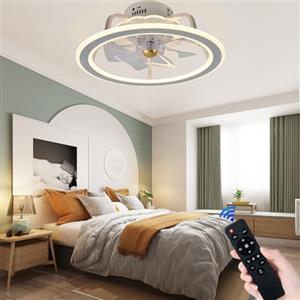 FOSOQIB Ventilatore da soffitto con luce e telecomando, Φ50 cm, LED dimmerabile, 3 velocità, silenzioso, lama reversibile DC, ventilatore da soffitto per cucina e camera da letto, 43 Watt bianco