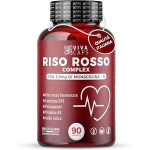 VIVACAPS - Riso Rosso Fermentato Colesterolo 97 Mg - 90 Capsule - L'integratore Per L'equilibrio Lipidico e la Pressione - Con Monacolina K,coenzima Q10,vitamina B3 E Acido Folico - Made In Italy
