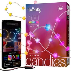 Twinkly Candies - Stringa di Luci di Natale con 100 LED RGB - Controllata da app e alimentata via USB-C - Decorazioni Natalizie per interni, 6 m, Stella, Filo Trasparente