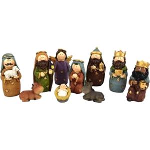 Generico Aurora Store Set Natività Bambini Baby statuine Colori tenui miniature in Ceramica con 10 personaggi fino a 12 cm d'altezza Presepe per Bambini in miniatura dorata