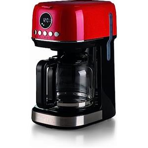 Ariete 1396 Macchina da caffè con filtro Moderna, Caffè americano, Capacità fino a 15 tazze, Base riscaldante, Display LCD, Filtri estraibili e lavabili, Rosso