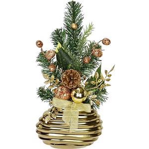 Flair Flower Mini albero di Natale in vaso, decorazione natalizia con pallina di Natale, bacche, mela, rami di abete, albero di Natale, decorazione per la casa, pianta artificiale, pianta decorativa da interni,
