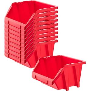 KADAX Cassetta impilabile da officina, piccola scatola di smistamento in plastica PP, in diverse dimensioni e colori, scatole per stoccaggio per parete degli attrezzi (rosso, set da 10 - 144 x 118 mm)