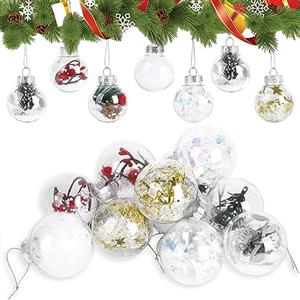 Hileyu Set di decorazioni per l'albero di Natale 12Pcs Clear Christmas Baubles Ornamenti tondi trasparenti di palline di Natale pendenti per la festa di Natale, 6cm/2.4in
