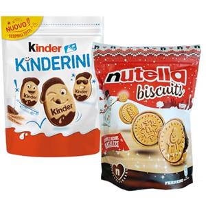 CAIYA Ferrero Mix Nutella Biscuits Christmas Edition 2023 e Kinder Kinderini Biscotti Frollini al Latte e Cacao 250g - Novità