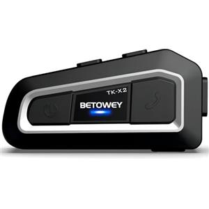 BETOWEY Interfono Moto Bluetooth Singolo TK-X2 Auricolare Casco Moto Bluetooth con Cancellazione del Rumore, Distanza 1Km, Radio FM, Kit di Comunicazione Universale