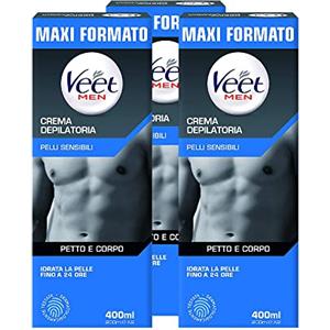 Veet Men Crema Depilatoria per Uomo Pelli Sensibili, 400 ml, 3 confezioni, Maxi formato