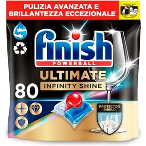 Finish Ultimate Infinity Shine Pastiglie Lavastoviglie Regular, 80 Capsule, con Scudo Protettivo contro lo Sporco e i Residui Incrostati