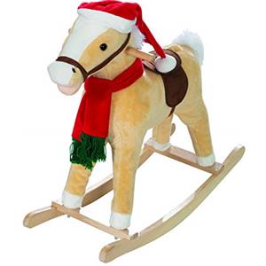 roba Cavallo a dondolo, Con sciarpa e cappello di Natale, Imbottito, 63 x 31 x 73 cm, Da 24 mesi in su, Beige bianco