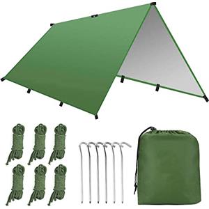 Ledeak Tenda Parasole da Campeggio, 3m x 3m Telone da Campeggio Impermeabile Tarp Telone Pieghevole Anti-UV Riparo per Amaca, Telo da Tenda Leggero Portatile per Viaggio Spiaggia Picnic