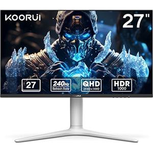 KOORUI Gaming Monitor 27 Pollici, QHD(2560 * 1440), 240Hz, VA mini LED, 1ms, Adaptive Sync, 2xHDMI 2.0 & DisplayPort 1.4, HDR 1000, DCI-P3 95%, VESA 75 * 75mm, Eye Care, Regolabile in altezza