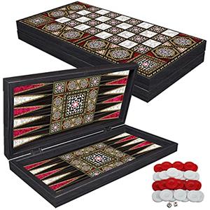 PrimoLiving Tavla Backgammon - Set di scacchi in legno con scacchiera, pieghevole, 50 x 50 cm