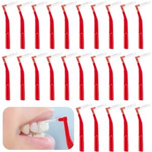Prasacco 25 scovolini interdentali, spazzolini dentali tra denti e gengive, piccoli spazzolini interdentali a forma di L, universali, per apparecchi dentali, accessori per la pulizia dei denti (rosso,