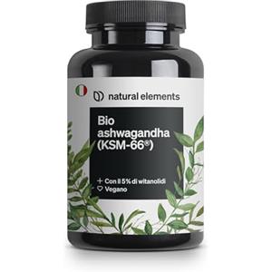 natural elements Bio Ashwagandha KSM-66 - Alto Dosaggio - 180 Capsule - Ashwagandha Bio Certificata - Capsule di Ashwagandha Polvere Estratta dalla Withania Somnifera