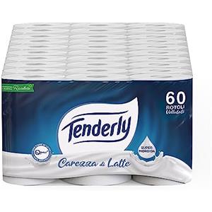 Tenderly Carta Igienica Carezza di Latte, Confezione Maxi Scorta da 60 Rotoli