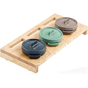 Mahlzeit Mini Cocotte Set con supporto in legno | 3 x 250 ml | Set di 3 pentole in ghisa | Smaltate | Pentola da cucina, piccoli bracieri in ghisa