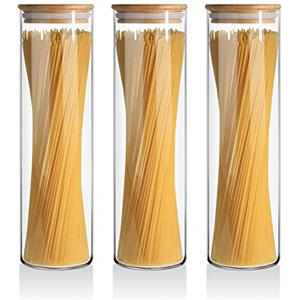ComSaf 1400ml Vetro Barattoli di Stoccaggio Ermetico, 3 pezzi Set di Conserve Vasetti Grande con Coperchi in Bambù, Borosilicato Dispensa Sigilla Contenitori per Alimenti Cereali Pasta