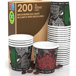 Baciato Caffè 200 Bicchierini in Carta da caffè 65ml Italy Black Bicchieri Ecologici Biodegradabili Monouso Piccoli Asporto Bevande Calde